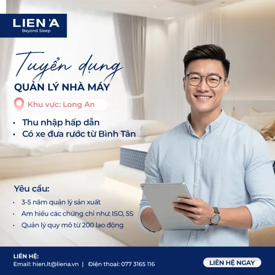 TUYỂN DỤNG QUẢN LÝ NHÀ MÁY TẠI LONG AN THÁNG 08/2026