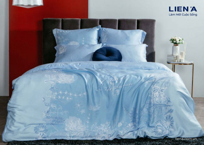 drap giường 1m4 màu xanh