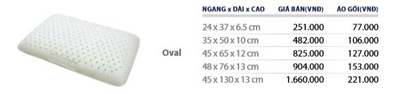 bảng giá gối nằm cao su