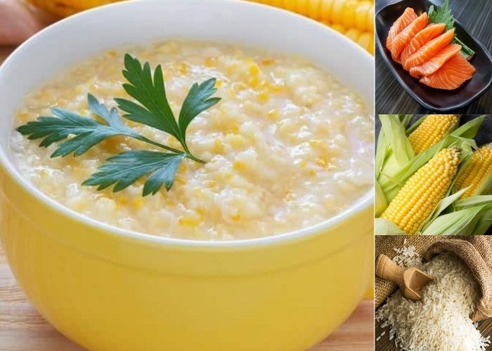 cháo cá hồi bắp ngọt cho bé