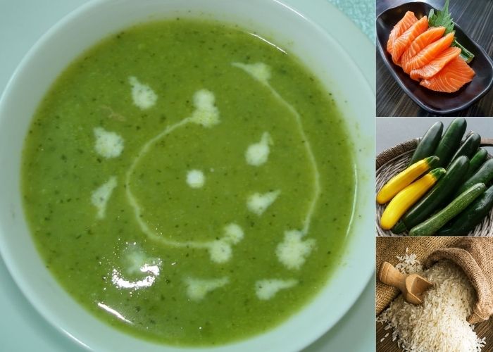 cháo cá hồi bí ngòi cho bé