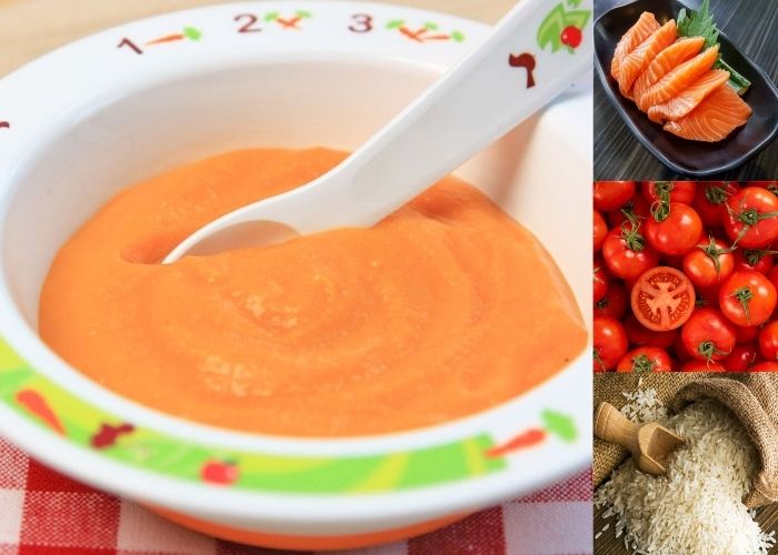 cháo cá hồi cà chua cho bé
