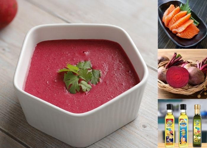 cháo cá hồi củ dền cho bé