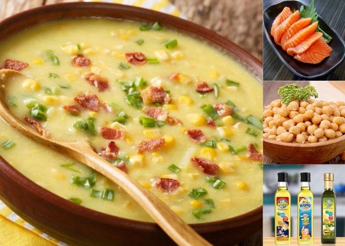 cháo cá hồi đậu gà cho bé