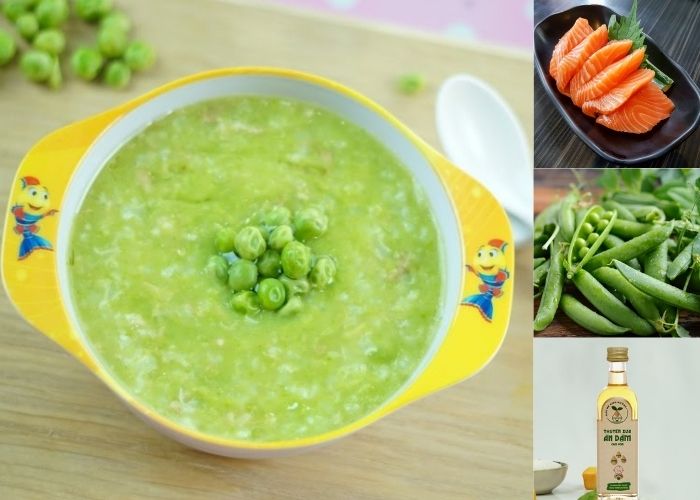 cháo cá hồi đậu hà lan cho bé