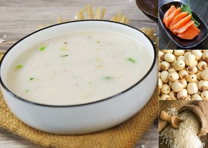cháo cá hồi hạt sen cho bé