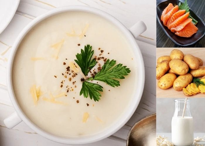 cháo cá hồi khoai tây cho bé