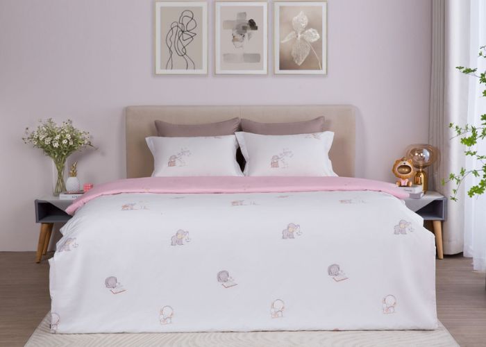 ga giường hồng phối trắng