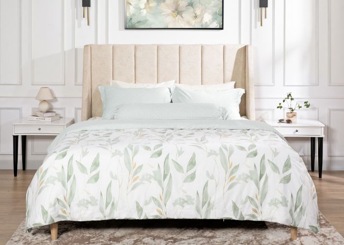 ga giường trắng phối xanh ngọc