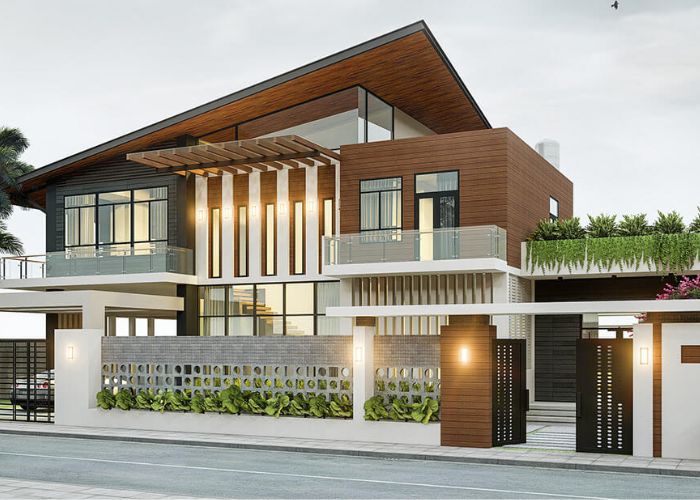 mẫu biệt thự mái lệch