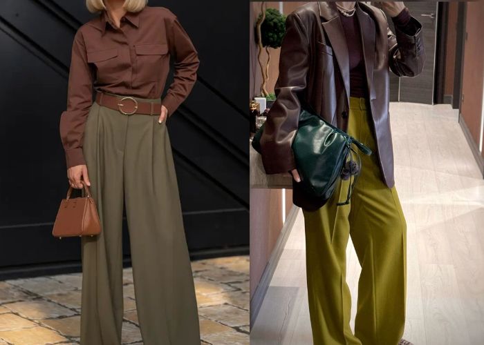 màu xanh olive phối nâu