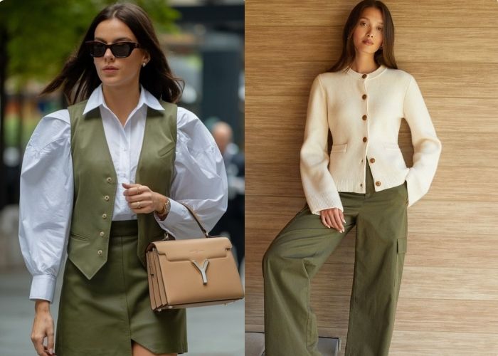 màu xanh olive phối trắng