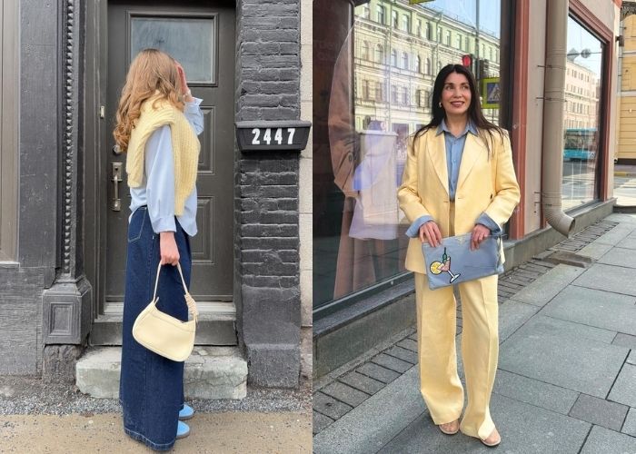 màu xanh thiên thanh phối vàng nhạt