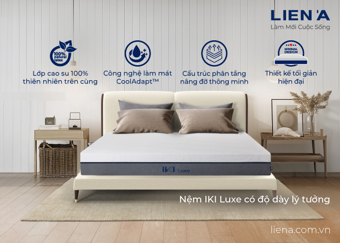 nệm cao su hybrid iki luxe dày bao nhiêu