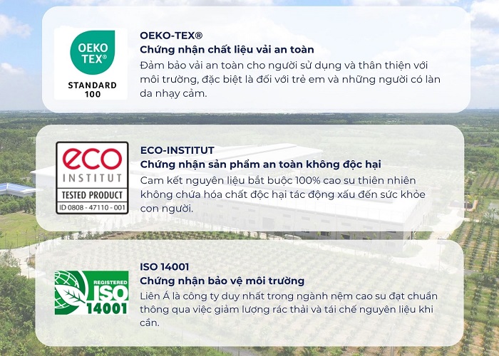 nệm cao su liên á đạt chứng nhận quốc tế