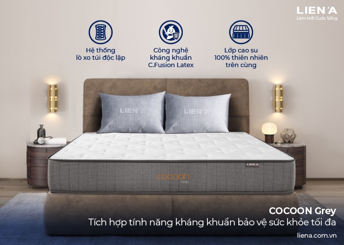 nệm lò xo cocoon 2.0 grey 1m4 x 2m