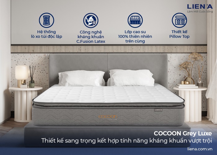 nệm lò xo cocoon 2.0 grey luxe 1m4 x 2m