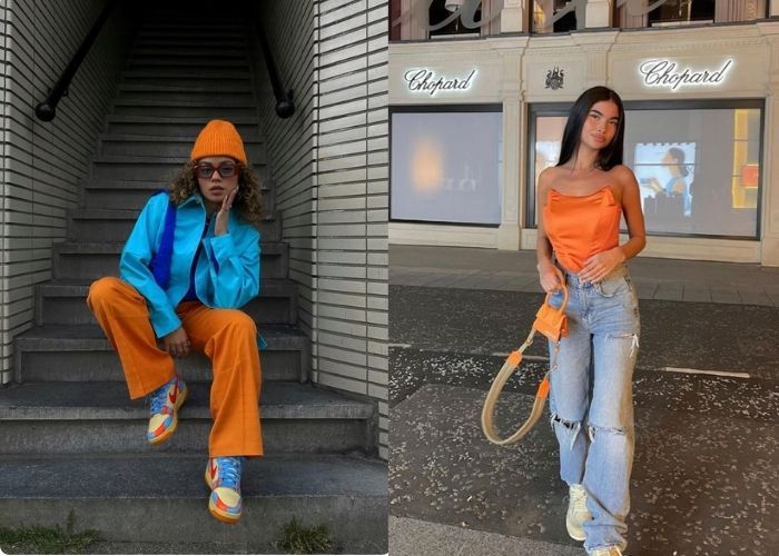 thời trang cam phối xanh dương