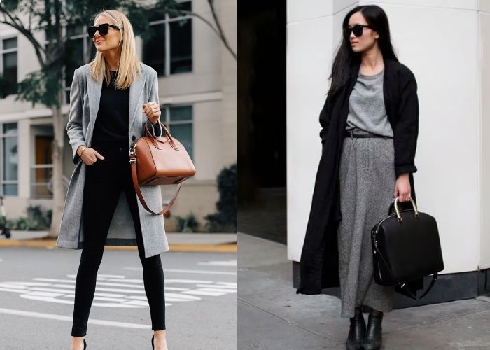 thời trang đen phối xám