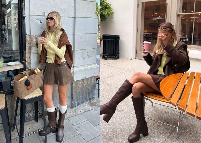 thời trang nâu phối xanh lá