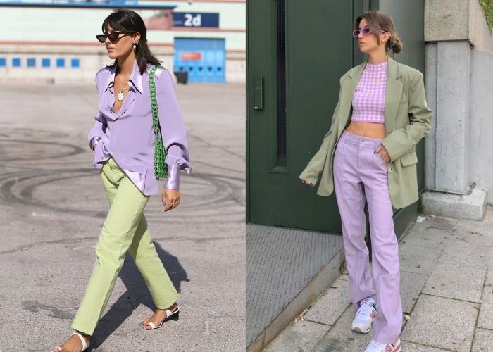 thời trang tím phối xanh lá
