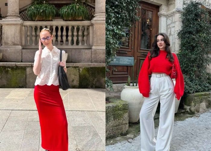 thời trang trắng phối đỏ