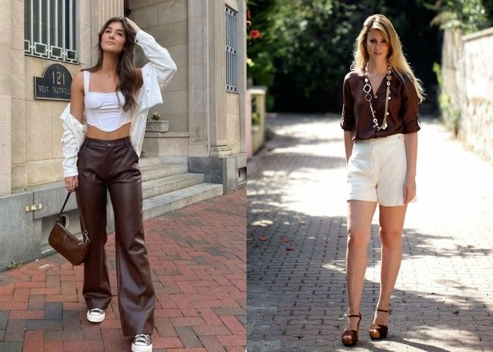 thời trang trắng phối nâu