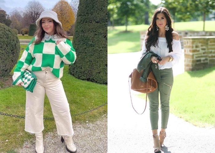 thời trang trắng phối xanh lá
