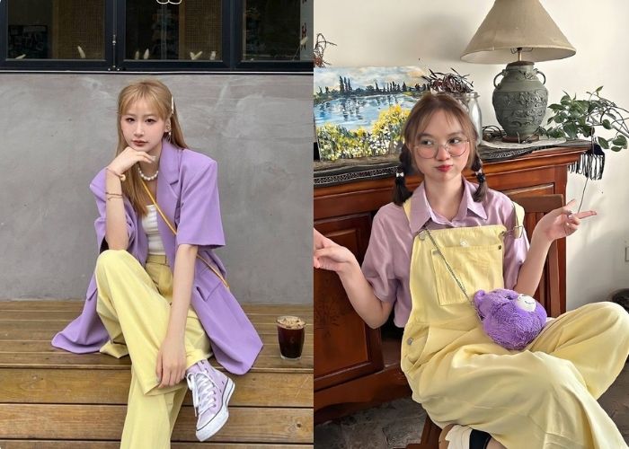 thời trang vàng phối tím