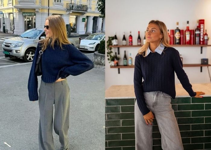 thời trang xám phối xanh dương