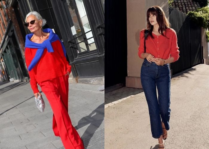 thời trang xanh dương phối đỏ