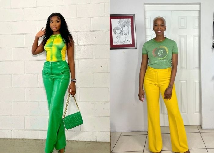 thời trang xanh lá phối vàng