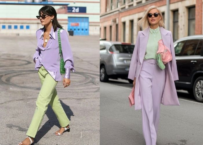 thời trang xanh mint phối tím