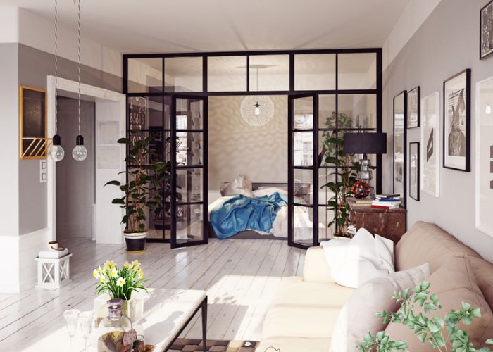 vách ngăn phòng ngủ kính cường lực